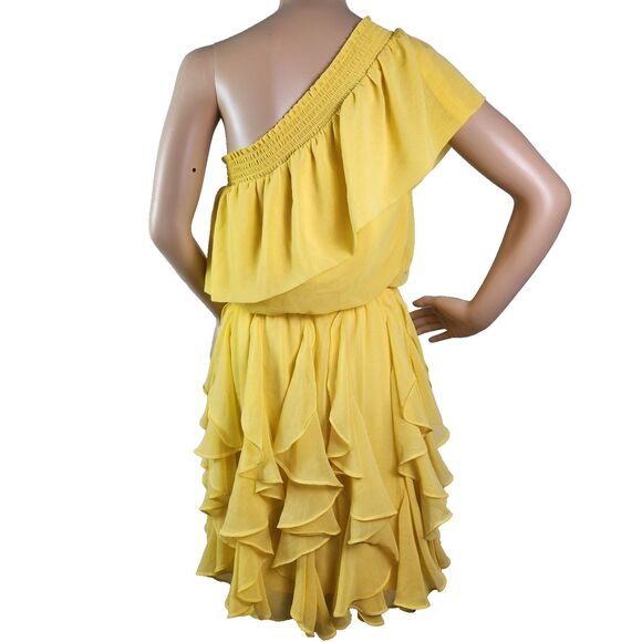 Jessica Simpson One Shoulder Cocktail Party Dress Size Small Yellow Ruffle - Picture 2 of 6
